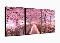 Quadro Decorativo Rua Florida Rosa 3 peças 120x60 com moldura filete - Foto 3
