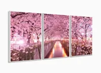 Quadro Decorativo Rua Florida Rosa 3 peças 120x60 com moldura filete - Foto 4