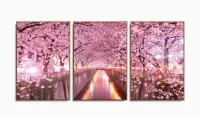 Quadro Decorativo Rua Florida Rosa 3 peças 120x60 com moldura filete - Foto 6