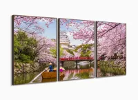 Quadro Decorativo Sala Quarto Escritório Lago e Cerejeiras 120x60 com moldura filete - Foto 2