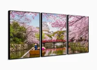 Quadro Decorativo Sala Quarto Escritório Lago e Cerejeiras 120x60 com moldura filete - Foto 3