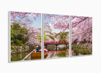 Quadro Decorativo Sala Quarto Escritório Lago e Cerejeiras 120x60 com moldura filete - Foto 4