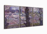 Quadro Em Tecido Van Gogh Vista Em Arles Pomar Em Flor 3 peças - Foto 2