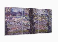 Quadro Em Tecido Van Gogh Vista Em Arles Pomar Em Flor 3 peças - Foto 5