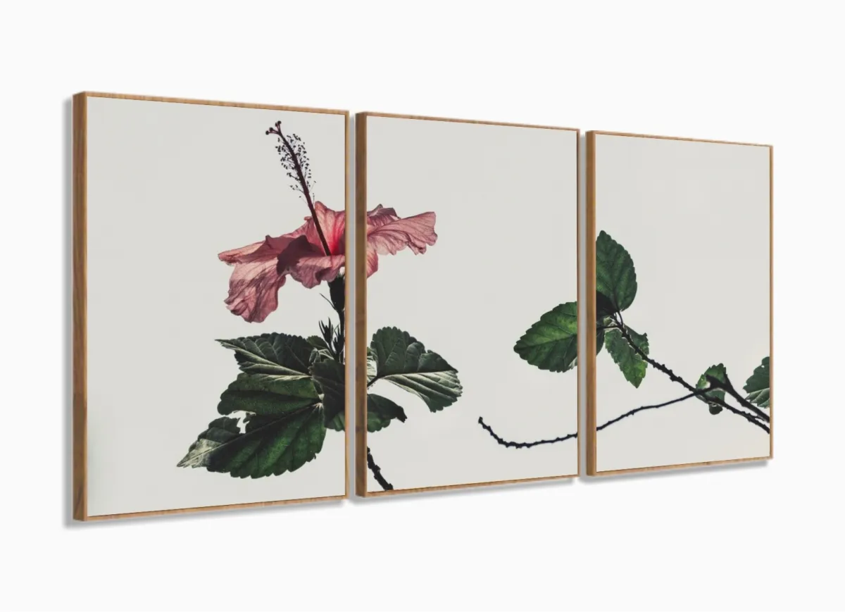 Quadro Flor Vintage Conjunto Vertical decorativo 3 Peças com moldura filete Imagem