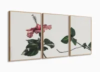 Quadro Flor Vintage Conjunto Vertical decorativo 3 Peças com moldura filete