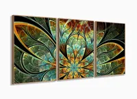 Quadro Flor Vitral Decorativo Tela Em Tecido 3 Peças com moldura filete