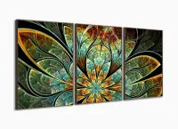 Quadro Flor Vitral Decorativo Tela Em Tecido 3 Peças com moldura filete - Foto 2
