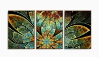 Quadro Flor Vitral Decorativo Tela Em Tecido 3 Peças com moldura filete - Foto 6