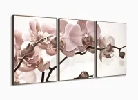 Quadro Flores Orquídeas Para Sala Recepção Tecido 120x60 em tecido 3 peças com moldura filete - Foto 2