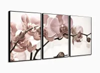 Quadro Flores Orquídeas Para Sala Recepção Tecido 120x60 em tecido 3 peças com moldura filete - Foto 3
