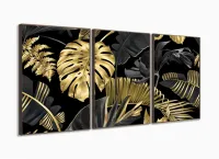 Quadro Folhas Douradas Tropical Conjunto 120x60 3 peças m02 com moldura filete - Foto 2