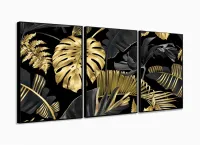 Quadro Folhas Douradas Tropical Conjunto 120x60 3 peças m02 com moldura filete - Foto 3