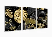 Quadro Folhas Douradas Tropical Conjunto 120x60 3 peças m02 com moldura filete - Foto 4