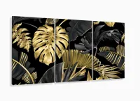 Quadro Folhas Douradas Tropical Conjunto 120x60 3 peças m02 com moldura filete - Foto 5