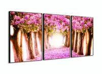 Quadro Paisagem Flores Rosa Mosaico Em Tecido 3 Peças - Foto 2