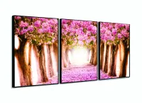 Quadro Paisagem Flores Rosa Mosaico Em Tecido 3 Peças - Foto 3