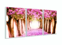 Quadro Paisagem Flores Rosa Mosaico Em Tecido 3 Peças - Foto 4