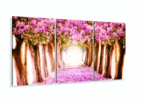 Quadro Paisagem Flores Rosa Mosaico Em Tecido 3 Peças - Foto 5