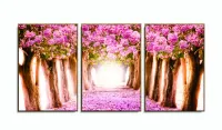 Quadro Paisagem Flores Rosa Mosaico Em Tecido 3 Peças - Foto 6