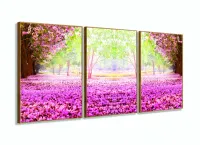 Quadro Paisagem Flores Rosas Sala Mosaico Em Tecido 120x60 3 peças