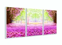 Quadro Paisagem Flores Rosas Sala Mosaico Em Tecido 120x60 3 peças - Foto 4