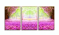 Quadro Paisagem Flores Rosas Sala Mosaico Em Tecido 120x60 3 peças - Foto 6