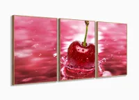 Quadros Decorativos Cozinha Cereja 120x60 3 peças com moldura filete