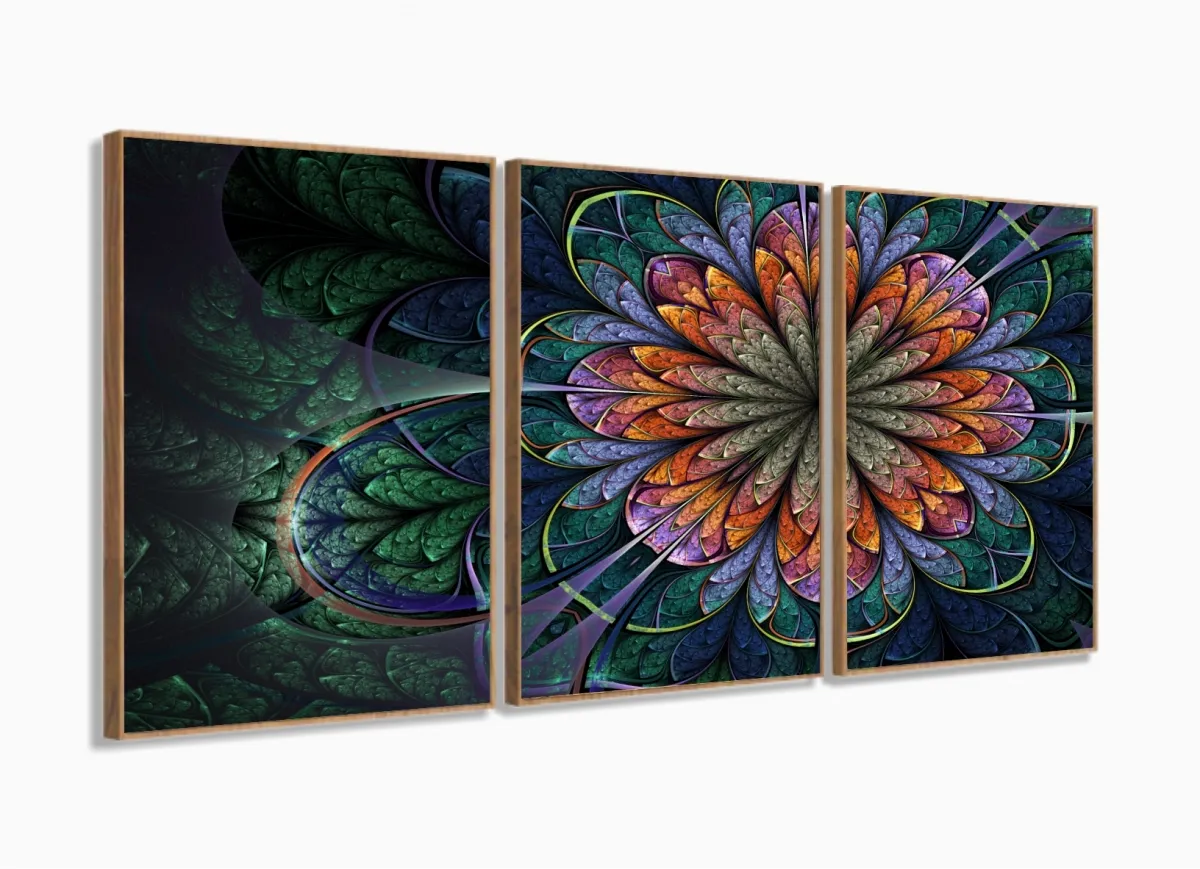Quadros Decorativos Flor Surrealista Sala Quarto 120x60 3 peças com moldura filete Imagem