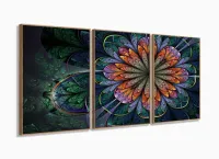 Quadros Decorativos Flor Surrealista Sala Quarto 120x60 3 peças com moldura filete