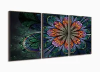 Quadros Decorativos Flor Surrealista Sala Quarto 120x60 3 peças com moldura filete - Foto 2