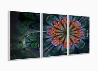 Quadros Decorativos Flor Surrealista Sala Quarto 120x60 3 peças com moldura filete - Foto 4