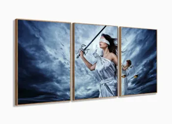 Quadro Escritório Advocacia Deusa Justiça Azul 120x60 sala com moldura filete