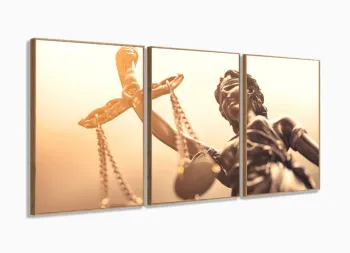 Quadro Escritório Advocacia Deusa Justiça Mosaico 3 peças com moldura filete