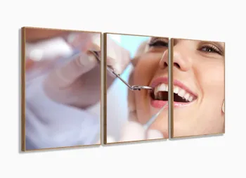 Quadros Decorativos Dentista Odonto 63x130mt em Tecido 5 peças com moldura filete