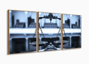 Painel Em Tecido Escritório Advocacia Balança Justiça Azul com  moldura filete
