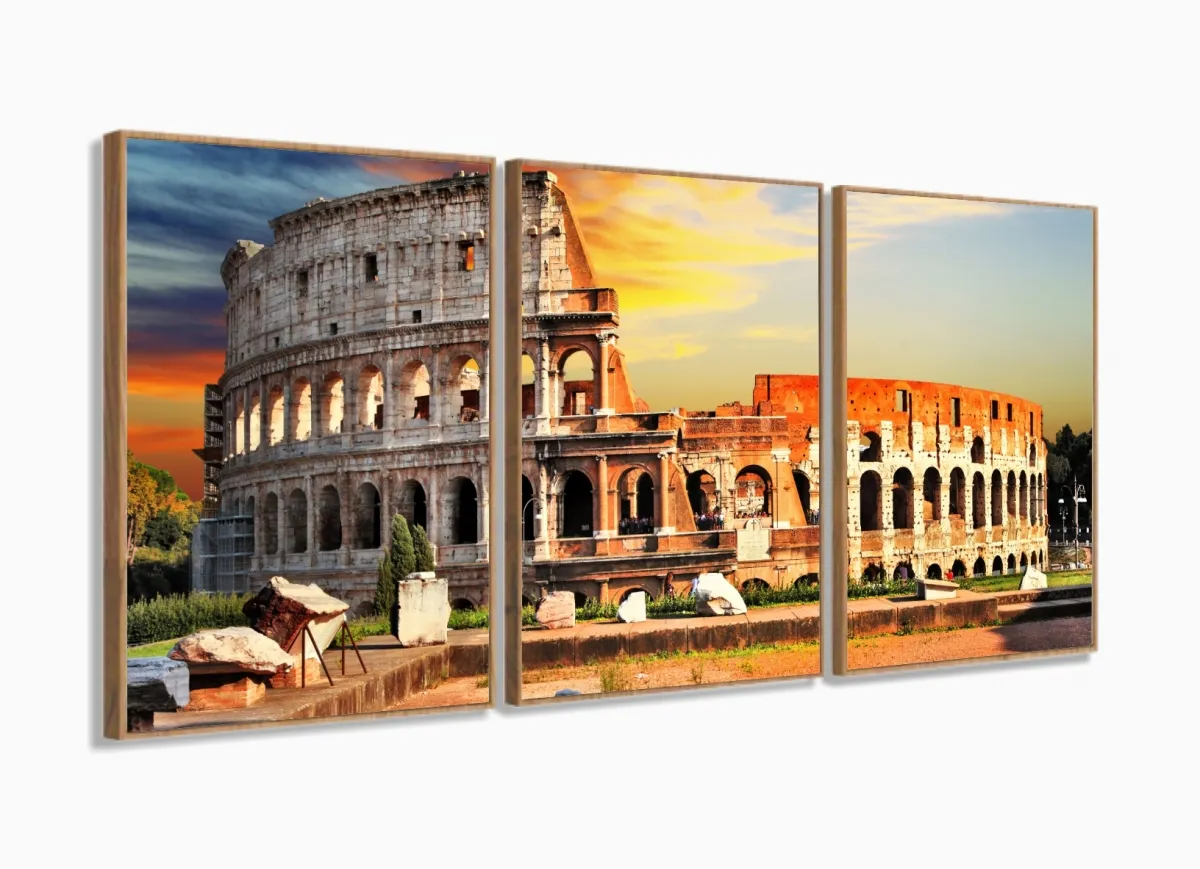 Painel Em Tecido Decorativo Coliseu Roma Itália Para Sala com moldura filete Imagem