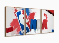 Painel Nba Basquete Decorativo B Tela Em Tecido 120x60 3 peças com moldura filete