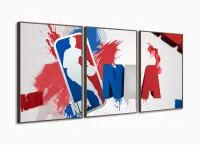 Painel Nba Basquete Decorativo B Tela Em Tecido 120x60 3 peças com moldura filete - Foto 2