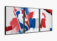 Painel Nba Basquete Decorativo B Tela Em Tecido 120x60 3 peças com moldura filete - Foto 3