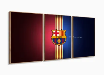 Quadro Decorativo  FC Barcelona Futebol 120x60 3 peças com moldura filete