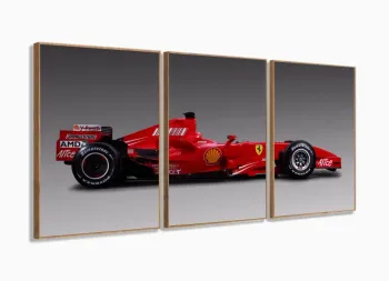 Quadro Decorativo  Fórmula 1 Ferrari 120x60 em tecido 3 peças com moldura filete