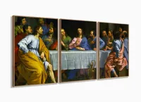 Quadro Decorativo  Nova Santa Ceia Jesus 120x60 3 peças com moldura filete