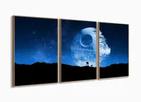 Quadro Decorativo - Star Wars Estrela da Morte -120x60 em tecido 3 peças com moldura filete