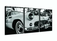 Quadro Decorativo 3 peças Carro Antigo Preto e Branco 120x60 com moldura filete - Foto 3