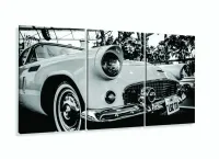 Quadro Decorativo 3 peças Carro Antigo Preto e Branco 120x60 com moldura filete - Foto 5