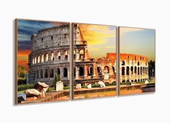 Quadro Decorativo 3 peças Coliseu de Roma 120x60 3 peças com moldura filete