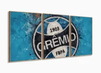 Quadro Decorativo 3 peças Grêmio Futebol 120x60 com moldura filete