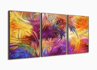 Quadro Decorativo 120x60 3 peças Sala Quarto Artístico Colorido Roxo com moldura filete - Foto 2
