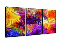 Quadro Decorativo 120x60 3 peças Sala Quarto Artístico Colorido Roxo com moldura filete - Foto 3